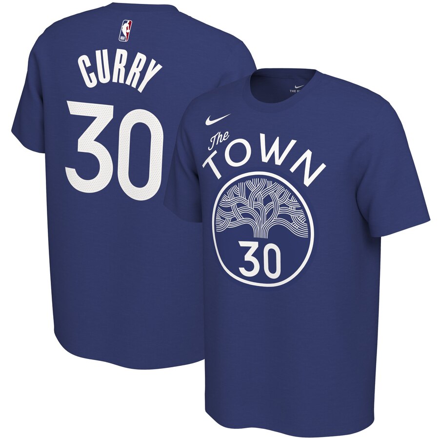 Men 2020 NBA Nike Stephen Curry Golden State Warriors Blue 201920 City Edition Variant Name  Number TShirt